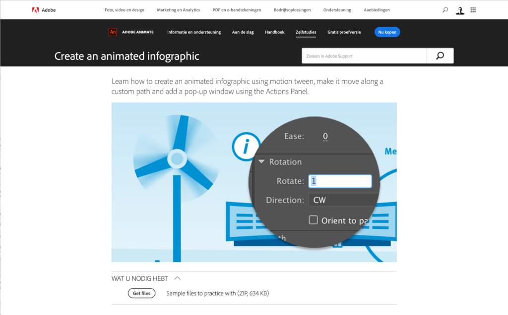 Adobe Animate zelfstudiepagina