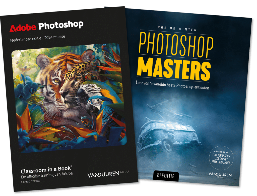 Photoshop Classroom in a Book 2024-editie en Photoshop Masters boeken. Deze krijg je bij de Photoshop cursus