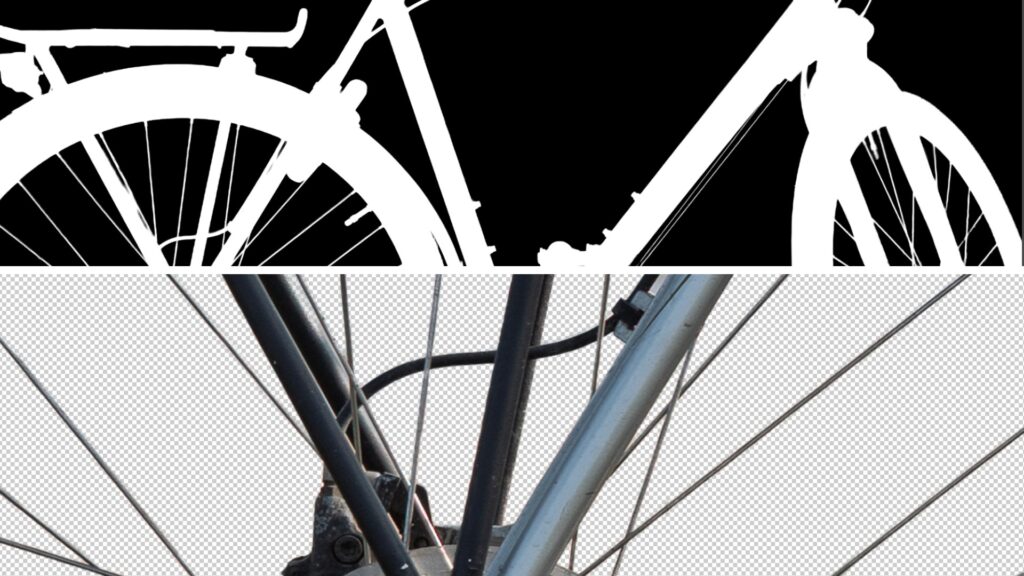 Het masker van de fiets en een detail-foto van de spaken.