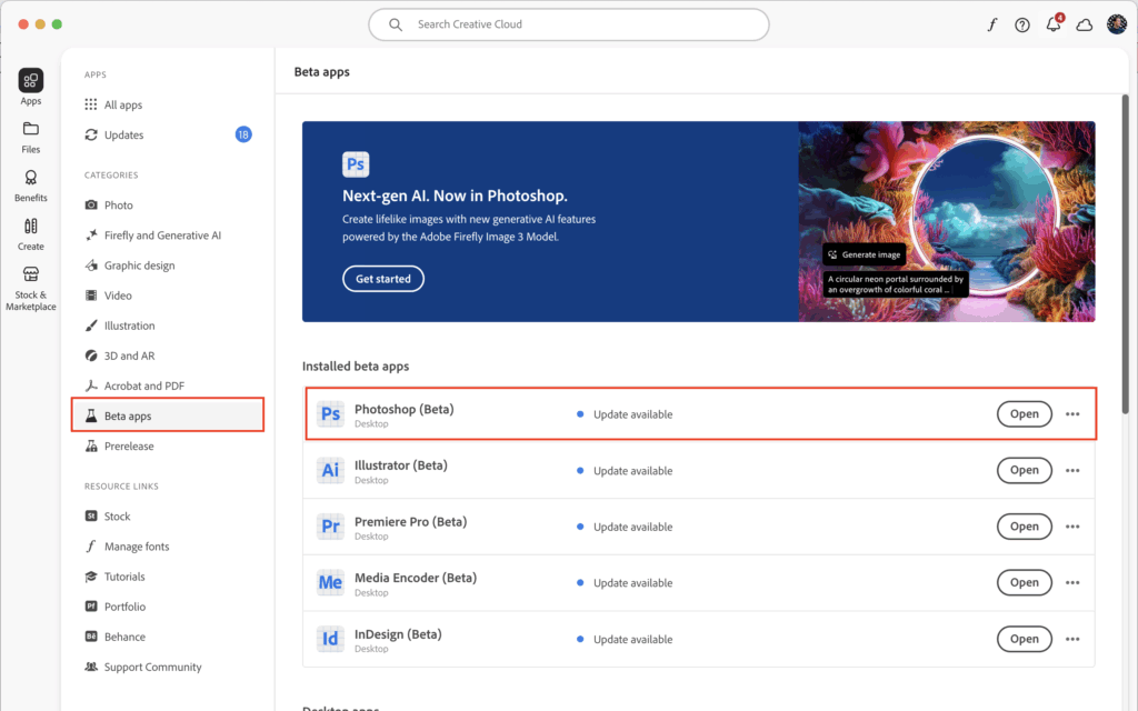 Creative Cloud Beta apps