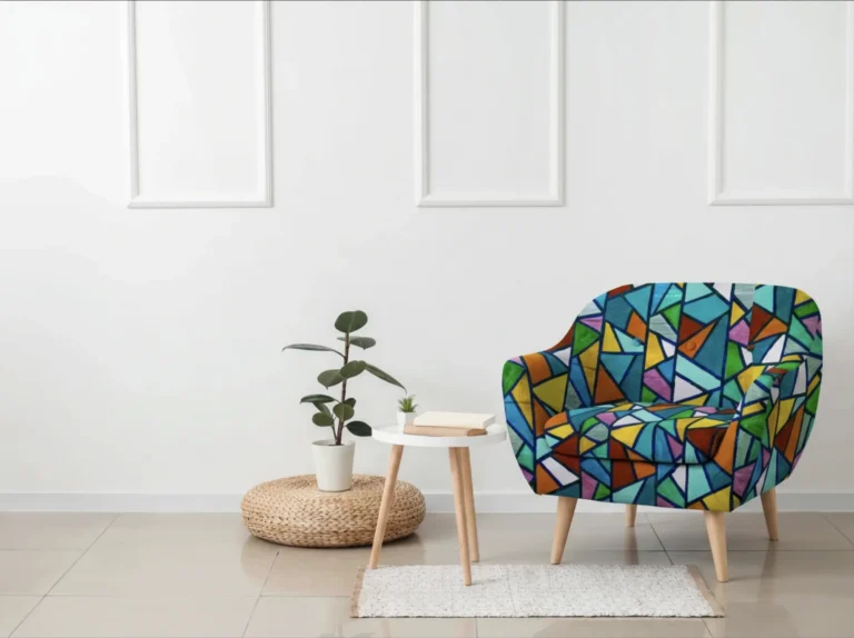 Resultaat in Firefly Boards: de fauteuil is bekleed met het glas-in-loodpatroon
