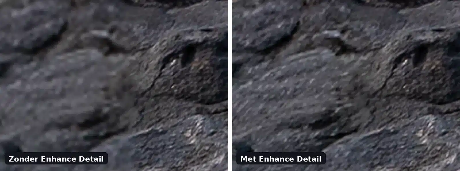 Vergelijking van het gegenereerde deel: links zachter, rechts scherper na Enhance Detail