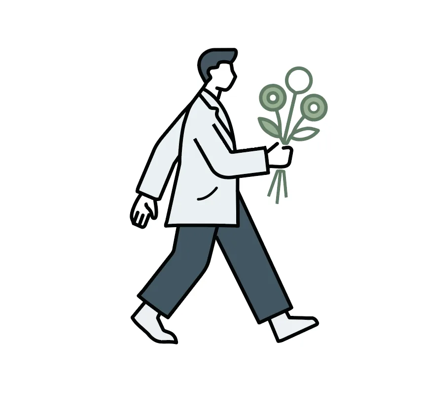 Vectoricoon van een lopende man met een bos bloemen, gemaakt met AI in Illustrator