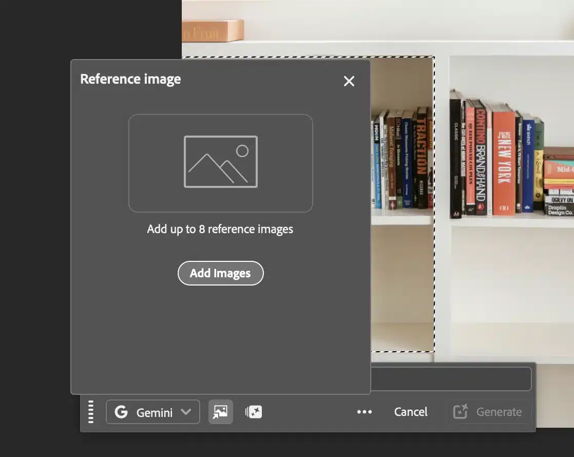 Venster Reference image in Photoshop waarin je tot 8 referentieafbeeldingen kunt toevoegen